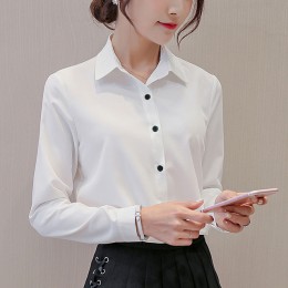 Kobiety urząd Lady koszule topy wiosna moda z długim rękawem Slim biała szyfonowa bluzka koszula Femme Blusa Feminina na co dzie