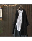 Modna oversizowa przewiewna długa koszula damska bawełniana z kieszeniami zapinana na guziczki z dłuższym rękawkiem