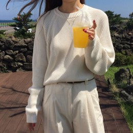 Koreański moda damska pełna rękaw kobiet sweter na drutach solidna O-Neck swetry i Jumper luźny sweter gorąca sprzedaż S80209Q