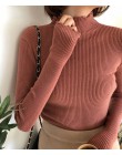 Z golfem Ruched kobiety sweter wysokiej elastyczna stałe 2019 jesień zima moda sweter kobiet szczupła Sexy swetry z dzianiny róż