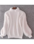 2019 zima nowe mody zagęszczony ciepły sweter z golfem moher kobiecy sweter latarnia rękaw Casual jednolity kolor Slim prosty sw