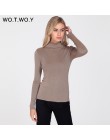 WOTWOY błyszczące Lurex sweter z golfem kobiet sweter z dzianiny Slim 2019 zima swetry kaszmirowe swetry damskie podstawowe czar