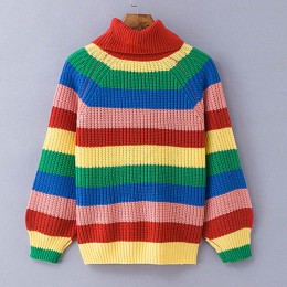 Simenual Rainbow swetry z golfem kobiet zima 2018 swetry z dzianiny ubrania moda paski sweter oversize kobiet sprzedaż