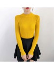 2019 jesień zima kobiety swetry sweter z dzianiny koreański elastyczność Casual Jumper moda Slim z golfem ciepłe damskie swetry