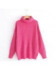 2019 zima cukierki kolor ponadgabarytowych sweter z golfem gorący różowy kolor musztardy luźne dziergany jersey