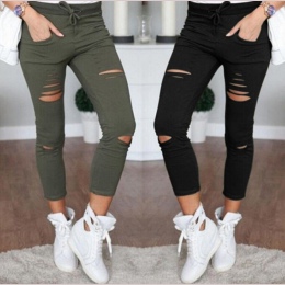 Nowy 2016 Skinny Jeans Kobiet Denim Spodnie Otwory Zniszczone Kolana Ołówek Spodnie Na Co Dzień Spodnie Black White Stretch Ripp