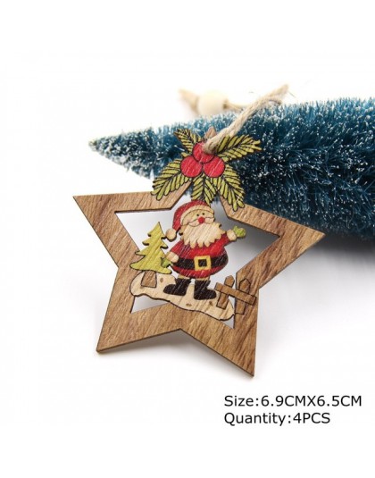 4 sztuk gwiazda drukowane drewniane zawieszki ozdoby ozdoba na choinkę DIY drewniane rzemiosła dzieci prezent dla domu dekoracje