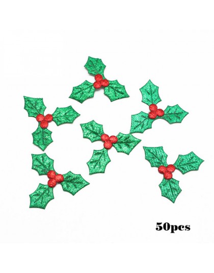50 sztuk/100 sztuk 3 cm czerwone owoce z zielonymi liśćmi boże narodzenie drzewo materiały dekoracyjne DIY sztuki tkaniny akceso