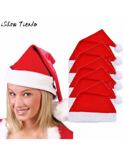 5/pc dla dorosłych Unisex dorosłych boże narodzenie Xmas Red czapki Santa nowość kapelusz na boże narodzenie Party boże narodzen