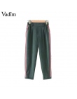 Vadim kobiety eleganckie boczne paskiem spodnie w pasie zielony czarny panie jesień casual streetwear moda spodnie mujer KZ1162