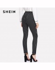 SHEIN Pionowe Paski Spodnie Skinny Spodnie Kobiety W Pasie Kieszeń OL Styl Pracy 2018 Wiosna Połowie Talii Spodnie Długie Ołówek