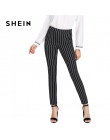 SHEIN Pionowe Paski Spodnie Skinny Spodnie Kobiety W Pasie Kieszeń OL Styl Pracy 2018 Wiosna Połowie Talii Spodnie Długie Ołówek
