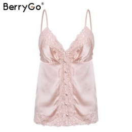 BerryGo Sexy koronki białe satynowe camis lato kamizelka Spaghetti pasek różowy tank tops kobiety eleganckie guziki streetwear k