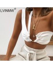 LVINMW Sexy jedno ramię Sptapless białe krótkie koszulki 2019 lato kobiety Metal rury dekoracyjne topy Simgle gorset Camis