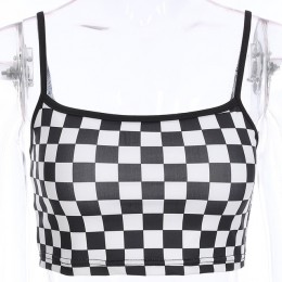 Seksowny top w kratkę Streetwear bez rękawów szachownica koszulka