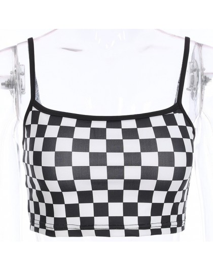 Seksowny top w kratkę Streetwear bez rękawów szachownica koszulka