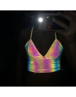 Simenual V Neck Sexy holograficzny Bralette Crop Top pasek odblaskowa moda Camis gorące lato 2019 bez rękawów Backless Tank Tops