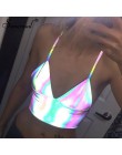Simenual V Neck Sexy holograficzny Bralette Crop Top pasek odblaskowa moda Camis gorące lato 2019 bez rękawów Backless Tank Tops