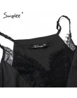 Simplee Streetwear satynowy koronki splice camis top kobiety Sexy v neck przejrzyste góry 2019 jesień zima kobiet przycięte tank