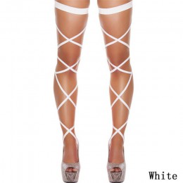 Seksowna bielizna kobiety wysokie pończochy pończochy gotycki krzyż bandaż nogi Wrap erotyczne kostium taniec na rurze klub Part