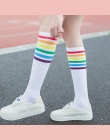 Japoński kobiet Rainbow Striped Pończochy Spadek Śliczne Kobiety Studenci Dziewczyny Kolorowe Paski Czarne Białe Bawełniane Skar