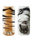 Kobiety moda 3D zwierzęta kot Paw Print skarpetki Zebra wzór Kawaii krótkie bawełniane skarpety świąteczne śliczne tygrys Low Cu