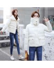 2019 kurtka kobiety moda zima ciepłe grube stałe krótki styl bawełny wyściełane parki stojak na płaszcze kołnierz XL XXL