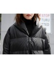 [EAM] 2019 nowy zimowy z kapturem z długim rękawem jednolity kolor czarny z bawełny wyściełane ciepłe luźne duży rozmiar kurtka 