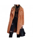 Elegancki modny płaszcz damski klasyczny ciepły długi na jesień zimę sztuczne futro kożuszek odzież wierzchnia