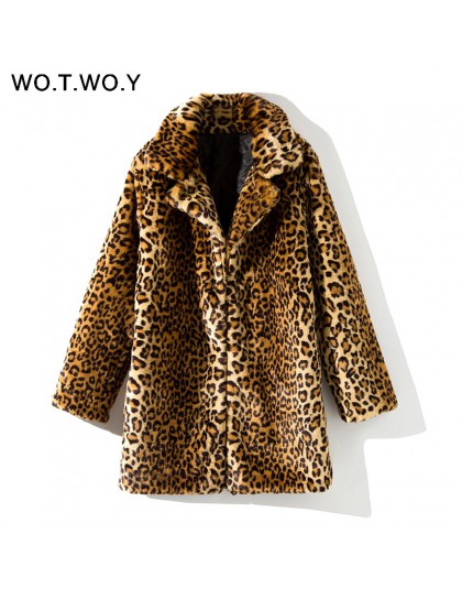 WOTWOY zagęścić Leopard kobiety kurtka średniej długi Faux Fur Coat kobiety szczupła na co dzień Luipaard kurtki futrzane kobiet