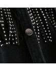 Rejina pyo kobiety czarny wysokiej jakości luźna kurtka dżinsowa płaszcz cekinami frędzle Streetwear cały mecz psychicznego zada