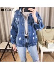 RUGOD podstawowe płaszcz bombowce tkanina w stylu vintage Patchwork kurtka dżinsowa kobiety Cowboy Jeans 2019 jesień postrzępion