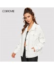 COLROVIE Ripped Drop Shoulder Women Denim Jackets Black White Oversize Purple Casual Female Jacket Coat Chic Jacket for Girls
