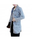 Jesień zima koreański Denim kurtki kobiety Slim długi baza płaszcz damski postrzępione granatowy Plus rozmiar dżinsy kurtki płas