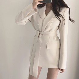 Colorfaith nowy 2019 jesień zima kobiety kurtki panie biurowe Lace up ścięty formalne znosić elegancki biały czarny topy JK7040