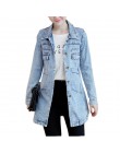 Jesień zima koreański Denim kurtki kobiety Slim długi baza płaszcz damski postrzępione granatowy Plus rozmiar dżinsy kurtki płas