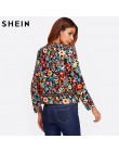 SHEIN naciśnij przycisk plisy kurtka botaniczna jesień kurtka dla kobiet wielokolorowe bez kołnierzyka pojedyncze łuszcz eleganc