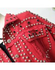 Gagarich jesień kobiet Harajuku czerwona kurtka dżinsowa płaszcz ciężki ręcznie zroszony nit krótka czarna jeansowa kurtka Stude