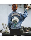 2019 jesień hafty kwiat Cowboy luźny płaszcz kobiet Denim jeansowa kurtka kobiety Chaqueta Mujer Streetwear chłopaka duże rozmia