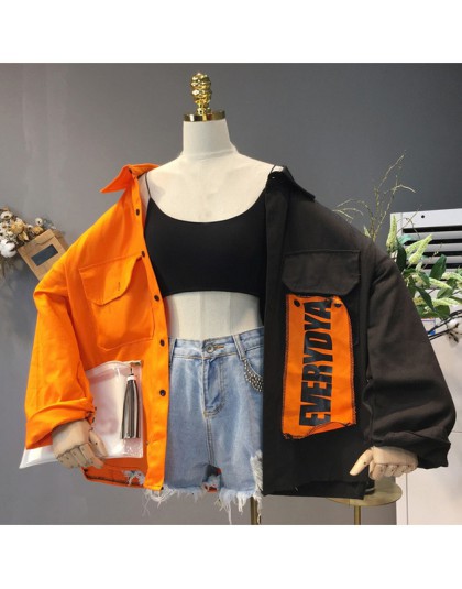 Plegie Harajuku Oversize Patchwork kurtka kobiet 2019 jesień nowy nabytek znosić płaszcz Hip Hop Streetwear luźne BF kurtki w st