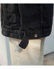 2019 kobiety jeansowa kurtka czarny długi podstawowe kurtka dżinsowa płaszcz pojedyncze łuszcz pełna rękawy BF mody luźne kobiet