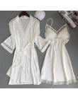 Sexy kobiety Rayon Kimono szlafrok biały suknia ślubna dla panny młodej druhna szata zestaw koronki wykończenia bielizna nocna u