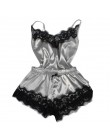 Bielizna nocna dla kobiet seksowna satyna zestaw czarny koronki dekolt w kształcie litery v piżama bez rękawów słodkie Cami top 