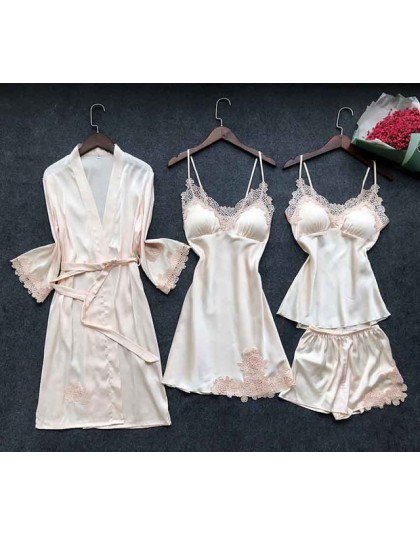 Seksowna damska szata i suknia ustawia koronki szlafrok + sukienka wieczorowa 4 cztery kawałki bielizna nocna damska zestaw snu 