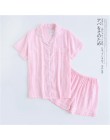 Japoński proste krótkie piżamy damskie 100% bawełna krótkie rękawy panie piżamy ustawia spodenki Cute cartoon bielizna nocna kob