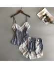 BZEL nowe piżamy zestawy Sexy koronki piżamy dla kobiet dekolt w serek Pijama Femme lato bielizna nocna satynowa bielizna nocna 