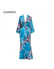 Plus rozmiar XXXL chiński kobiety długa szata drukuj kwiat paw Kimono szlafrok suknia panny młodej druhna szaty ślubne seksowna 