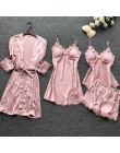 Lato nowy 4 sztuk zestaw kobiet piżama plamy wysokiej jakości seksowna koronkowa bielizna nocna z Pad w klatce piersiowej piżamy