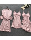 Lato nowy 4 sztuk zestaw kobiet piżama plamy wysokiej jakości seksowna koronkowa bielizna nocna z Pad w klatce piersiowej piżamy