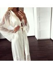 Moda Sexy piżamy sukienka bielizna z szata z długim rękawem koronki koszula nocna z paskiem bielizna nocna satynowa kobiet druhn